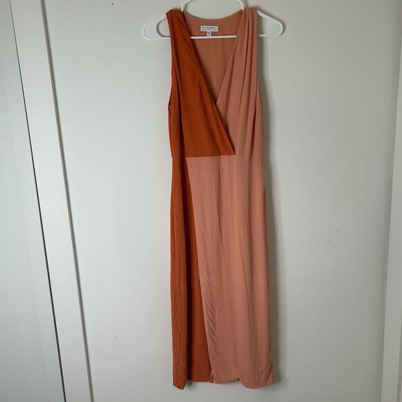 Equipment Femme Galane Two Tone Midi Dress Woman Size 4 Orange Peach - Picture 1 of 9